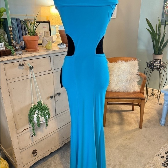 NWT Symphony Blue XS/S Dress Long BodyCon Side Cut Out Stretch Jersey Knit - Picture 5 of 11